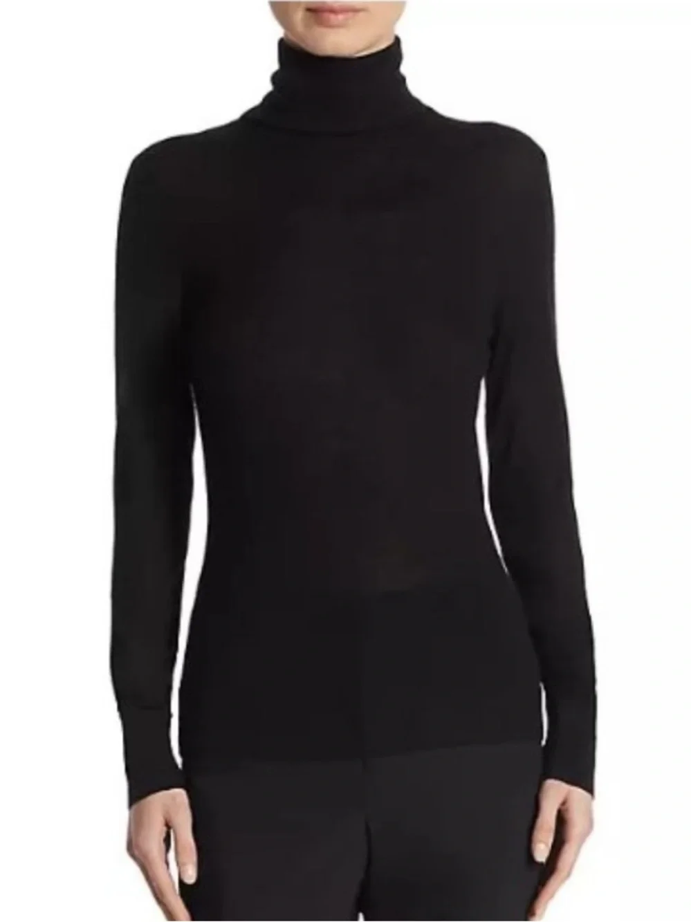 Saks Fifth Avenue 100% Cashmere Classic Black Monochrome Turtleneck Sweater